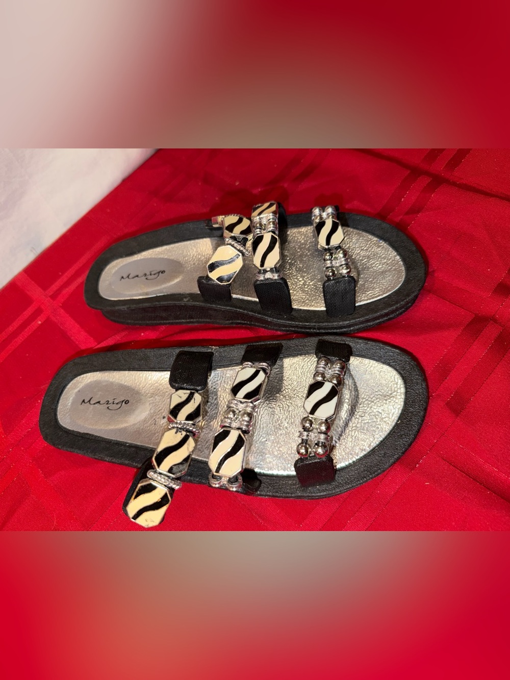 Black & Cream Zebra Beaded Slide Sandals for Women
